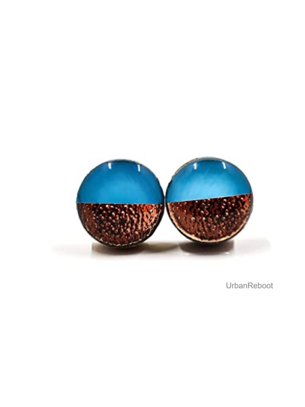 Handmade Turquoise Rose Gold Faux Hammered Metal 10mm Resin Stud Earrings Set